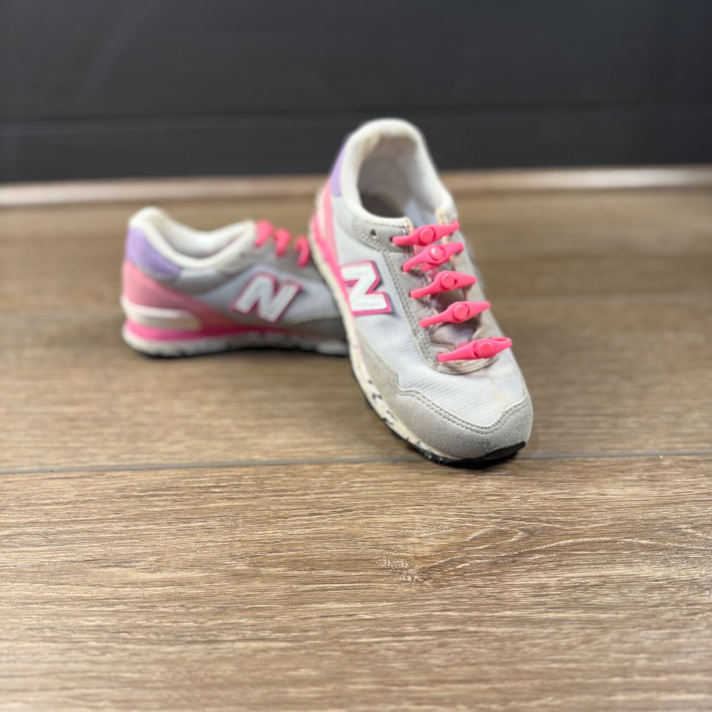 New Balance Girls 515 Tennis Shoes Gray Pink Alternative Laces SIze 11.5 Sneaker